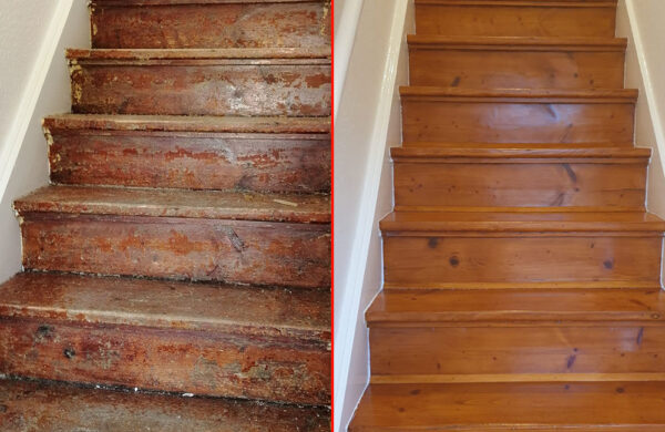 Maler Lübker - Holztreppensanierung - Treppe vorher und nachher